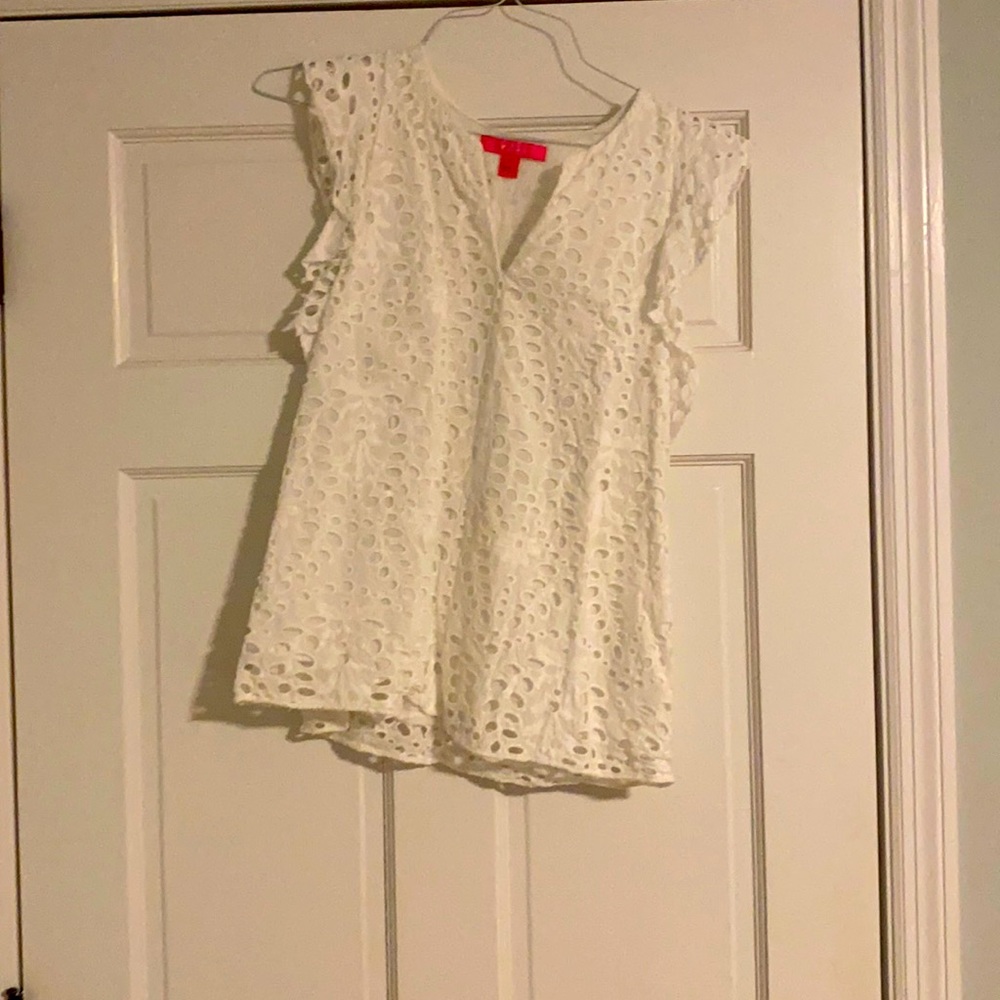 Lilly Pulitzer Spring 20 white flutter sleeve top